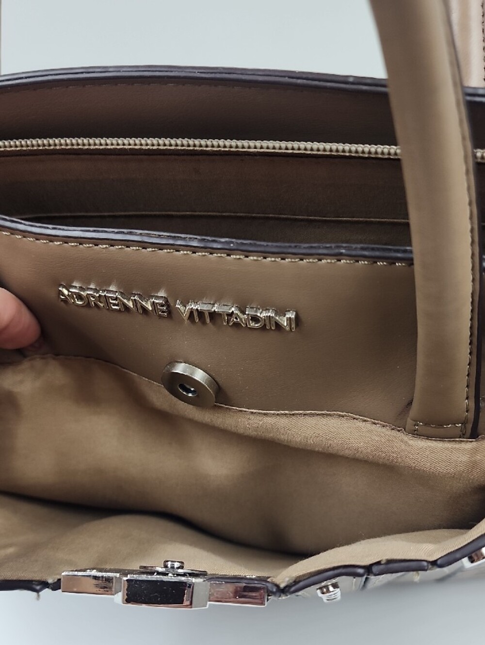 Adrienne Vittadini Taupe Croc-Embossed Satchel with Stud Accents - Picture 3 of 10